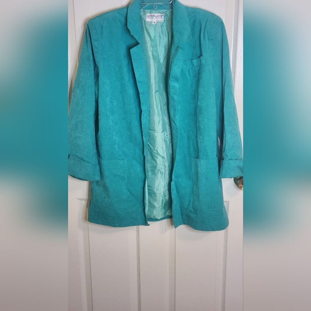 UltraSuede 8 Turquoise Suede Leather Western Boho Pockets Women’s Opened Blazer